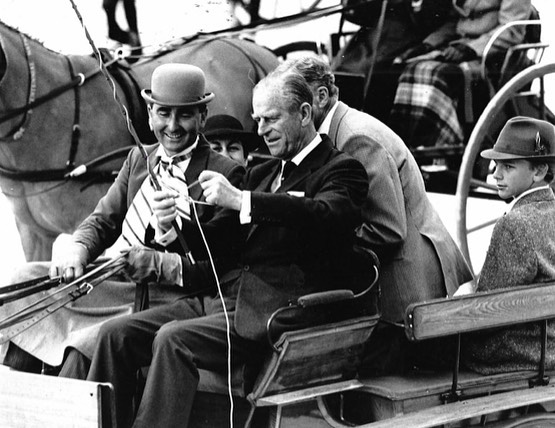 Prince Philip and Boyd Exell riding a carriage in 1988