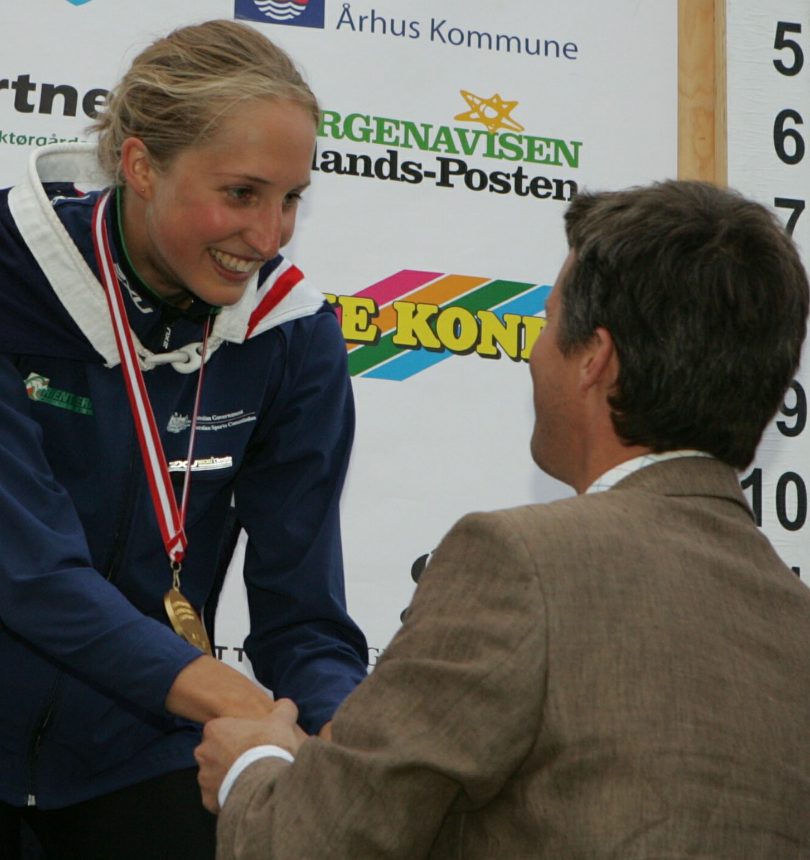 In 2006, Hanny won both the Junior World Orienteering Championship in the Long Distance event in Lithuania, and also the World Orienteering Championship in the Sprint Distance in Denmark. She is photographed here receiving her gold medal from Crown Prince Frederick of Denmark. Photo: Supplied.