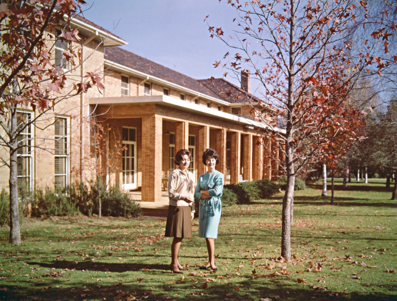 Two women standing outside Havelock House in 1963