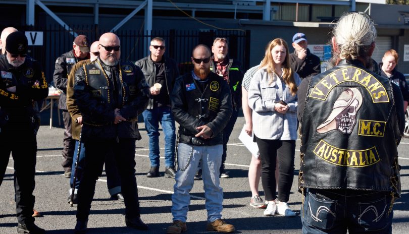 Members of the Federal chapter of the Veterans Motorcycle Club at the first coffee bunker at Queanbeyan