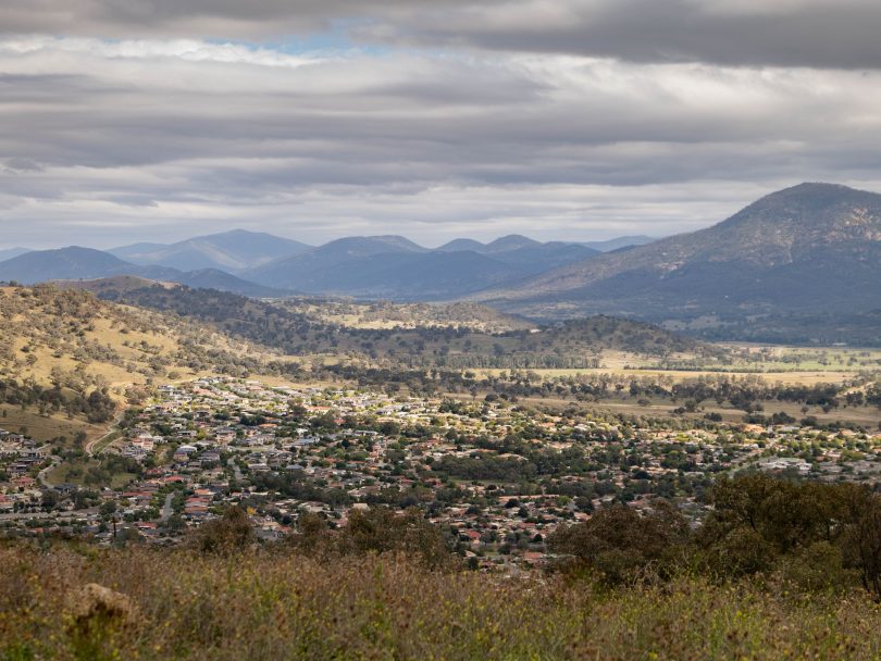 Mt Tennent (at right) leading to the Brindabellas in Namadgi National Park