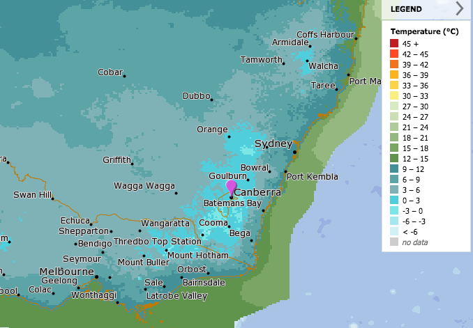 Minimum temperatures on Sunday