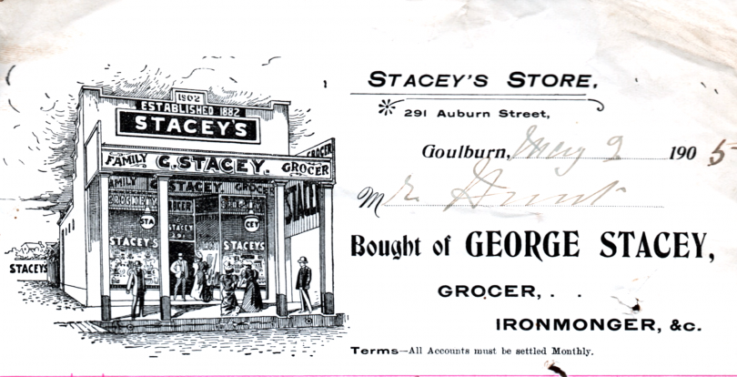 Docket from Stacey's Store in Goulburn