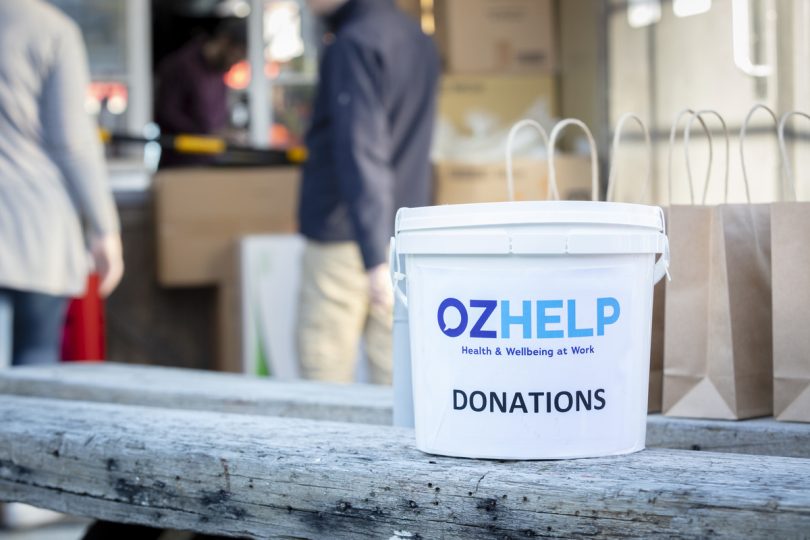 OzHelp fundraising bucket.
