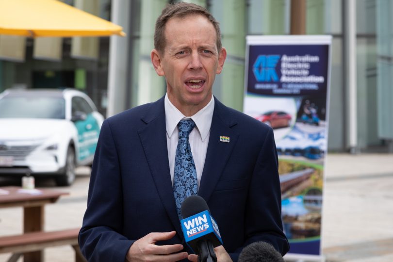 ACT Attorney-General Shane Rattenbury speaking to media