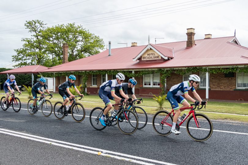 Group of cyclists riding through Breadalbane