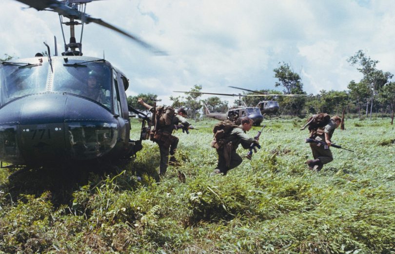 Troops and helicopter 