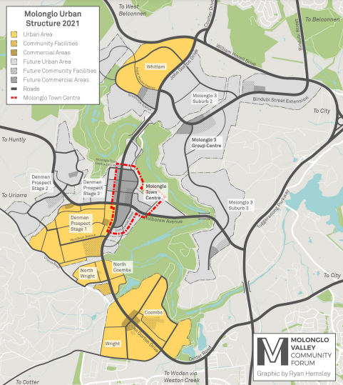 Map of where the Molonglo Town Centre will be located