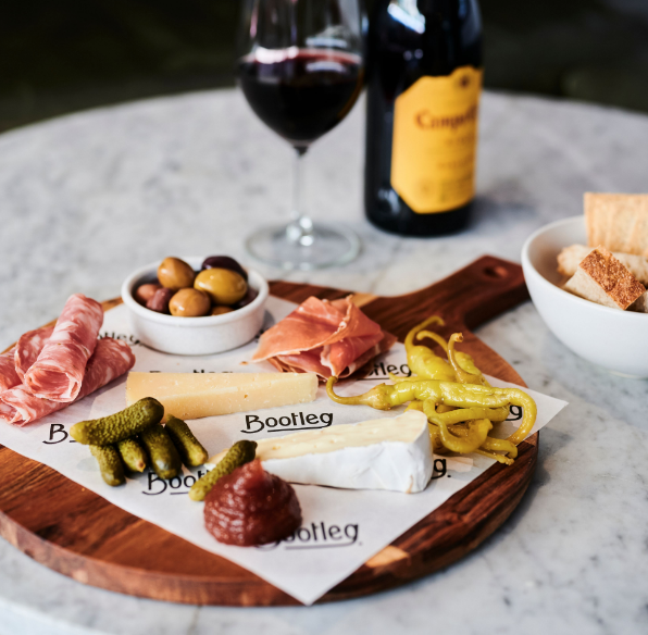 Deli board and wine