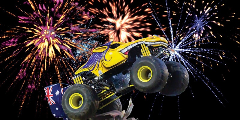 Monster truck and fireworks