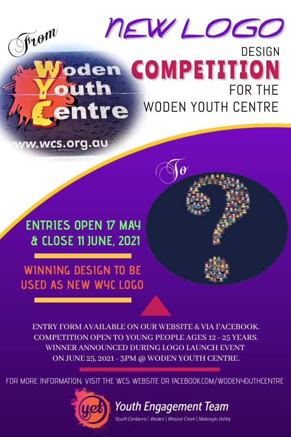 Flyer for Woden Youth Centre logo redesign competition