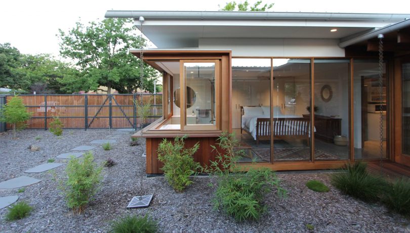 garden and wooden house