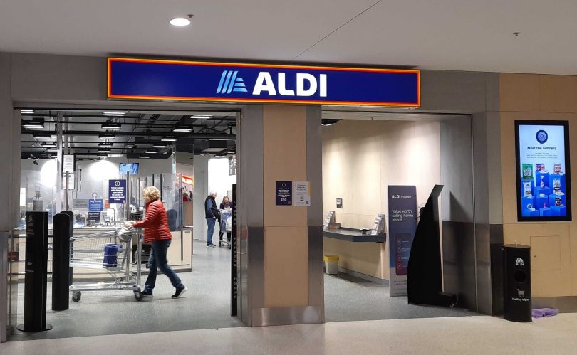 Entrance to Aldi at Cooleman Court in Weston