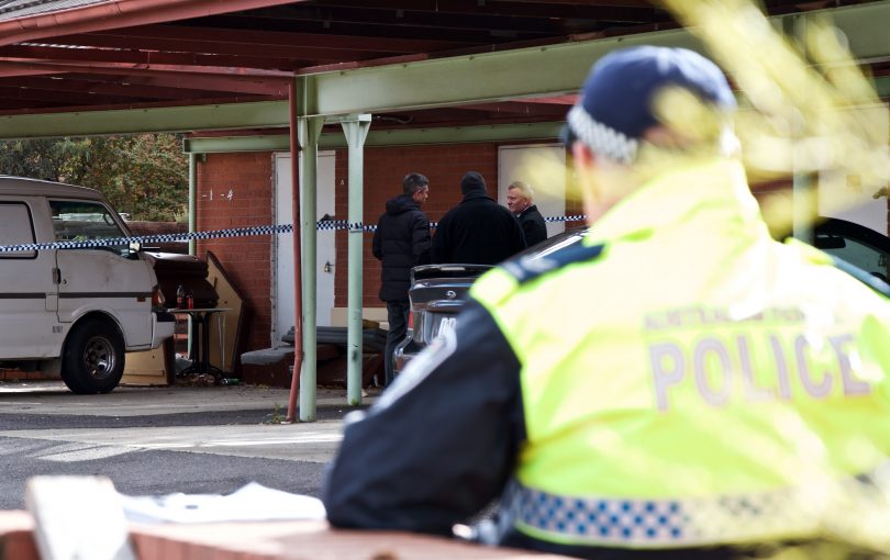 Investigators from ACT Policing at the scene where a 48-year-old man died at Mansfield Place, Phillip