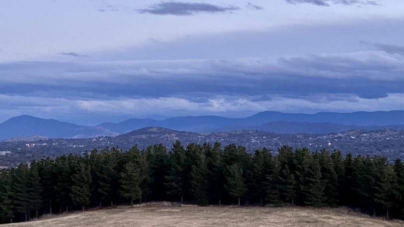 Dark clouds forming over the Brindabella Ranges