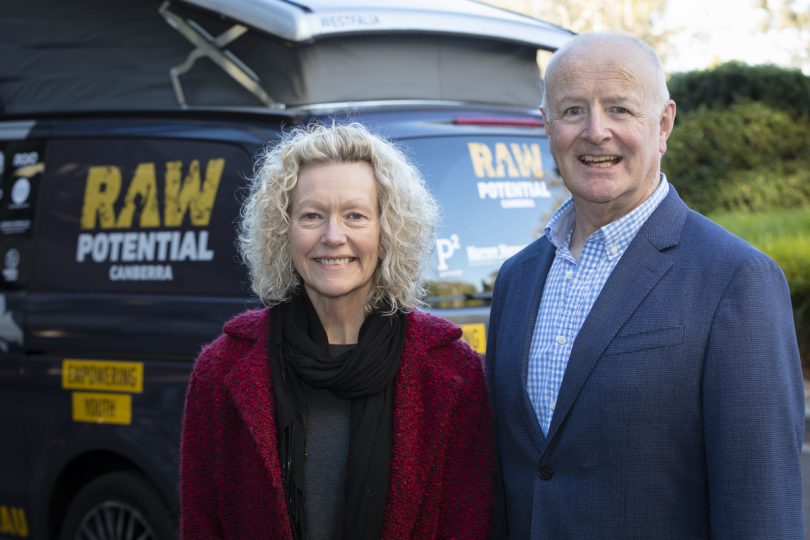 Woden Community Service CEO Jenny Kitchin and Raw Potential chairperson Paul Kane