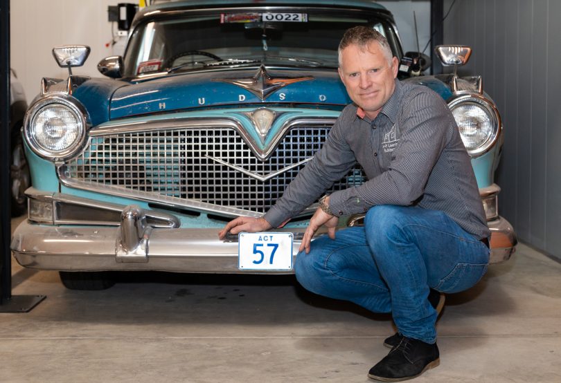 Darrell Leemhuis in front of car with '57' ACT number plate