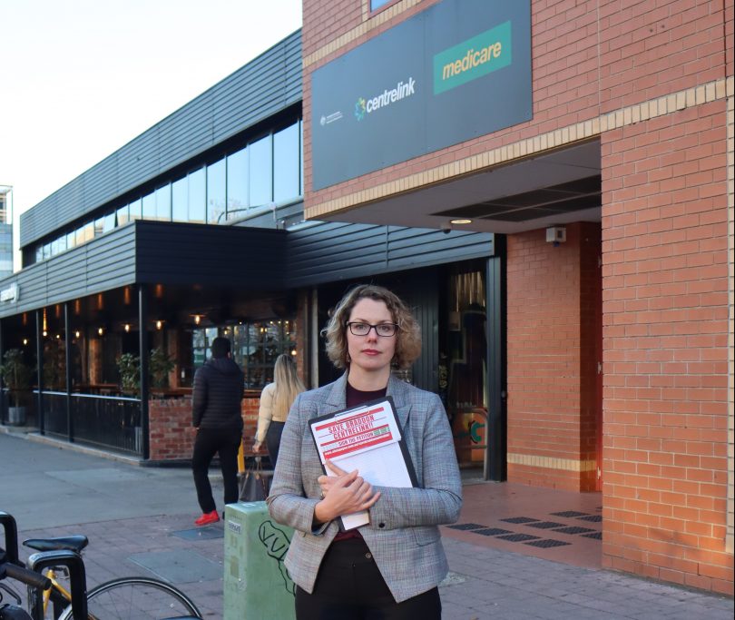 Alicia Payne outside Braddon Centrelink 