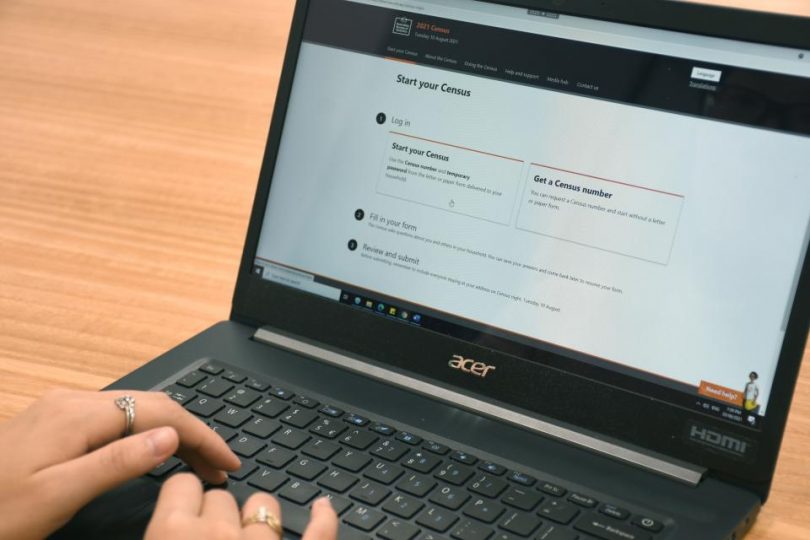 Online Census form on laptop computer