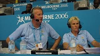 Phil Lynch in commentary with Michelle Timms at 2006 Commonwealth Games