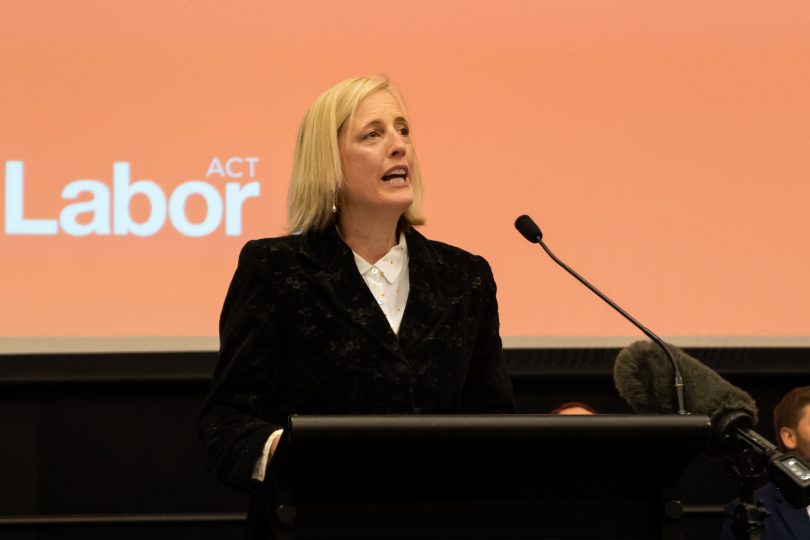 Senator Katy Gallagher speaks at podium