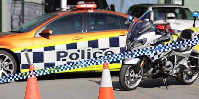 Police car and motorcycle.