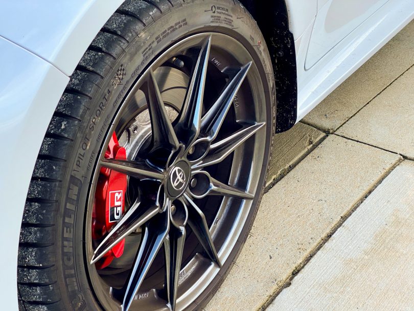 Wheel of Toyota Yaris GR Rallye car