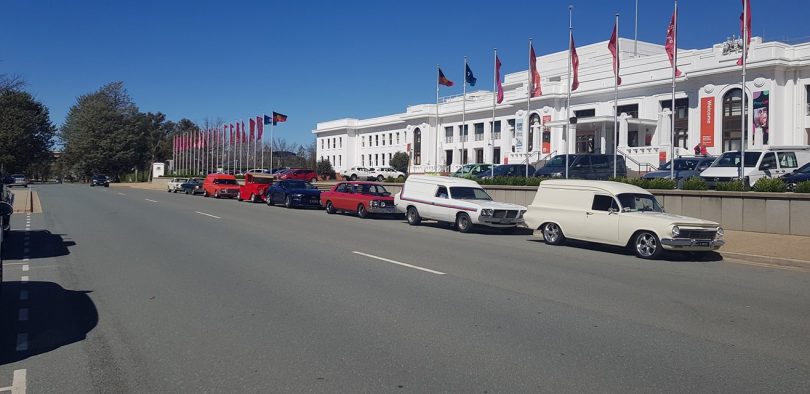 Muscle cars parked outside Old Parliament House