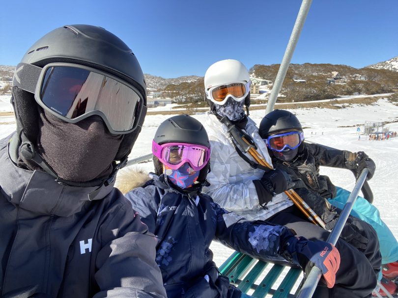 Jonathon Colbran with family at Perisher