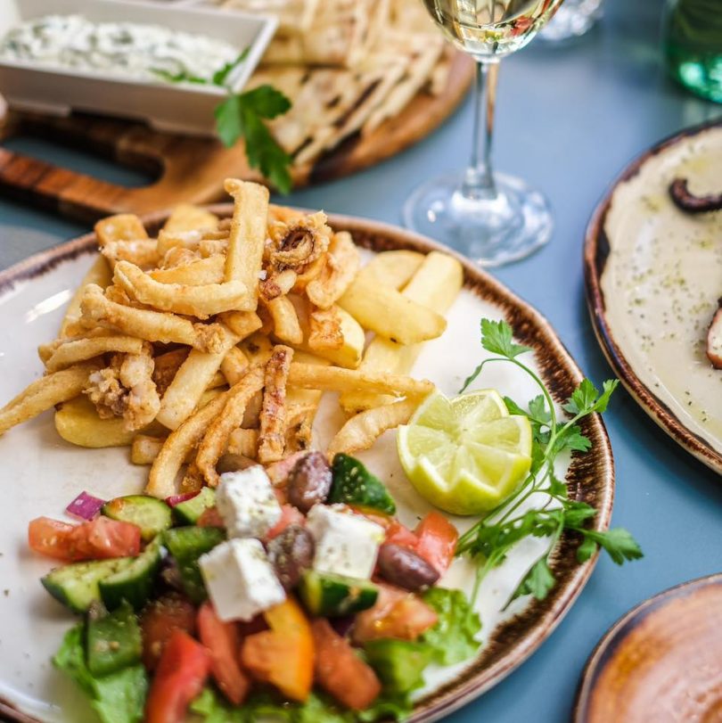 Calamari and Greek salad