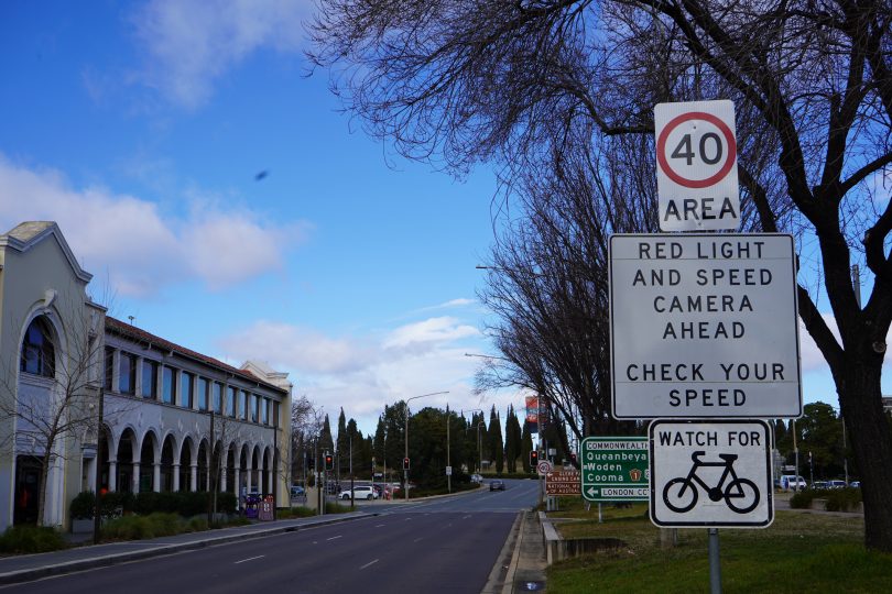 Speed camera warning signs on Northbourne Avenue