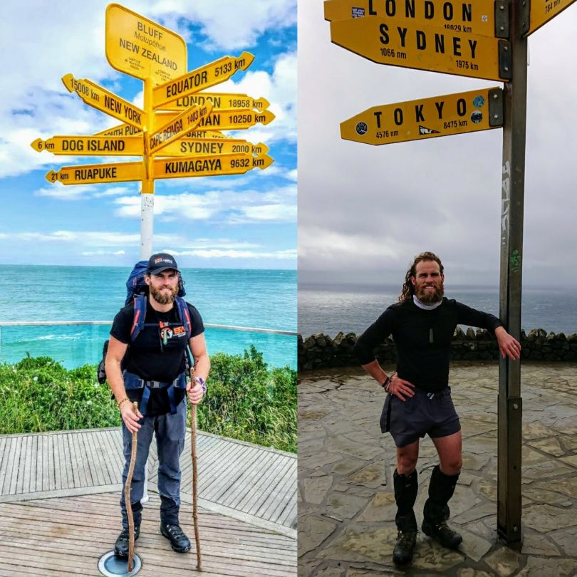 collage of Montana O'Neill at bluff and Te Rerenga Wairua (Cape Reinga)