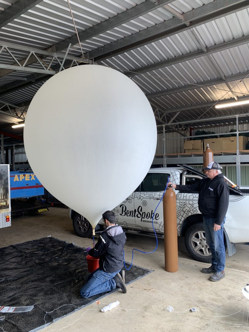 Dr James Gilbert and Richard Watkins with high-altitude balloon