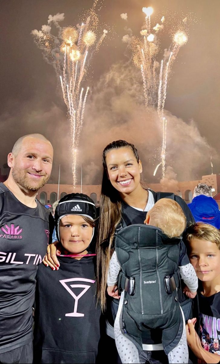 Matt Giteau with his wife and children