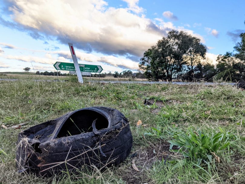 Hooning tyre debris Uriarra