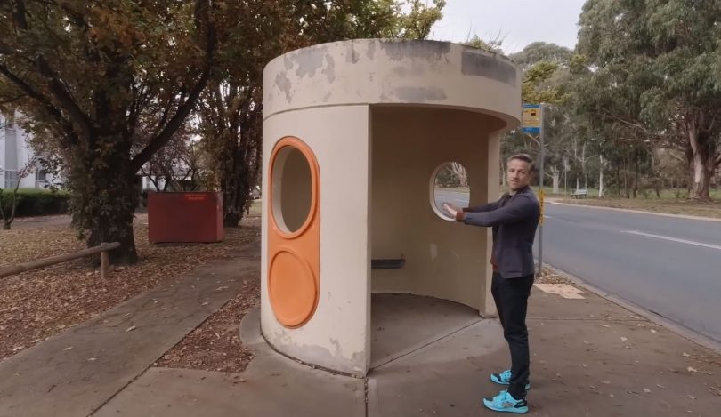 Archmarathon host Andrew Maynard admires a Canberra bus stop