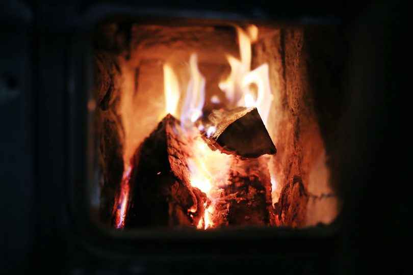 Log burning in fire