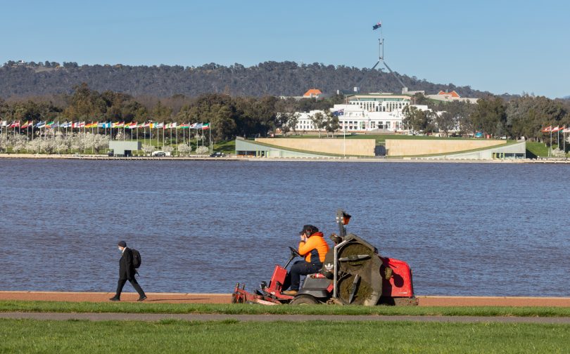 Lawn mower by Lake Burley Griffin