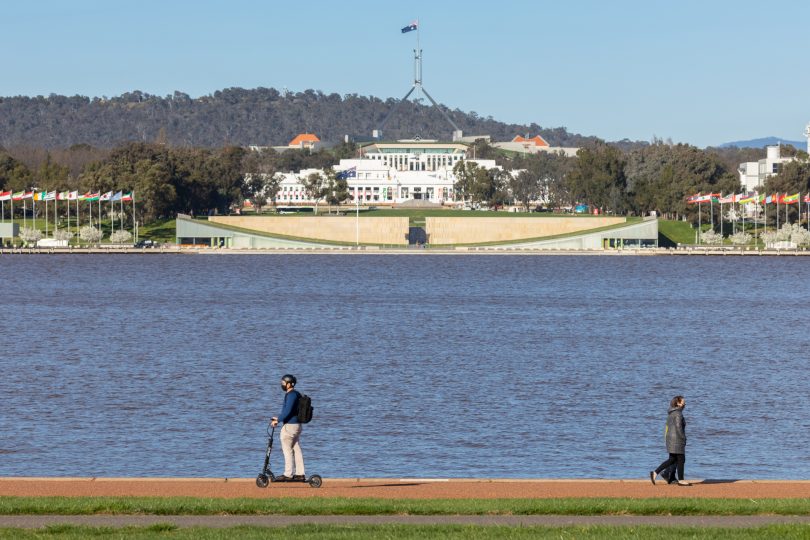 Scooter by Lake Burley Griffin.