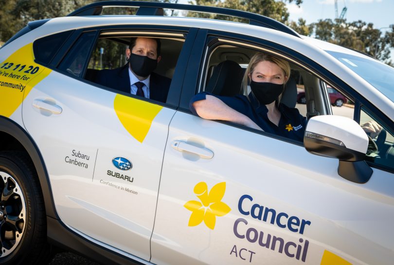 Subaru XV with Cancer Council branding.