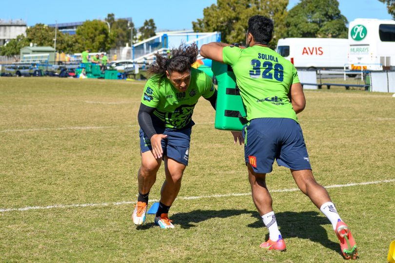 Josh Papalii and Sia Soliola at Canberra Raiders training
