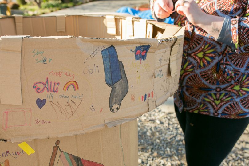 Art on the cardboard bus stop