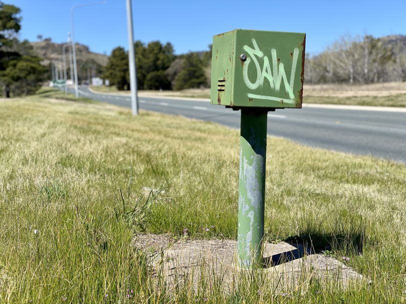 Green utility box alongside Johnson Drive