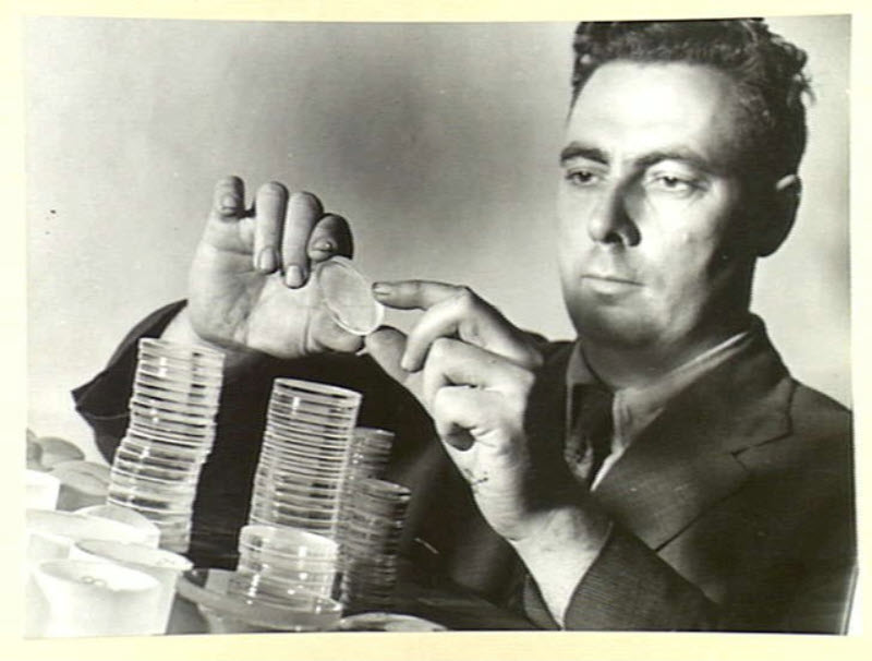 EJ Elwyn examining lenses for use in weapons during World War II