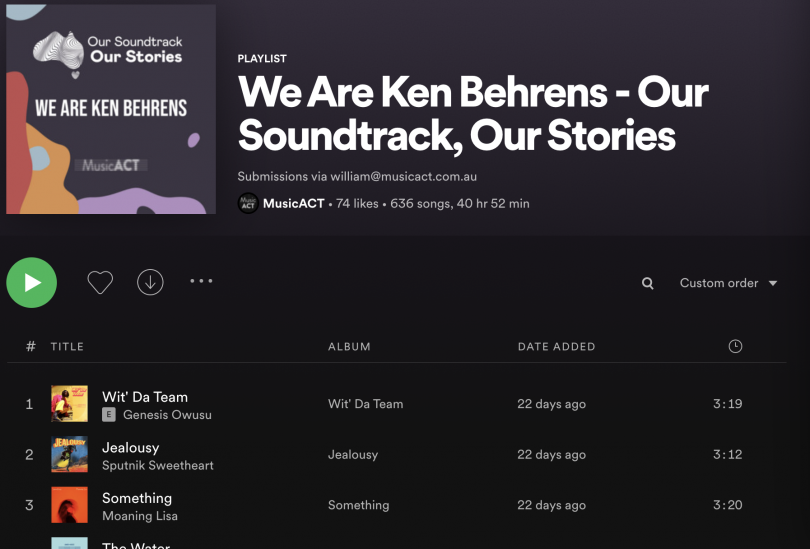 Screenshot of We Are Ken Behrens playlist on Spotify