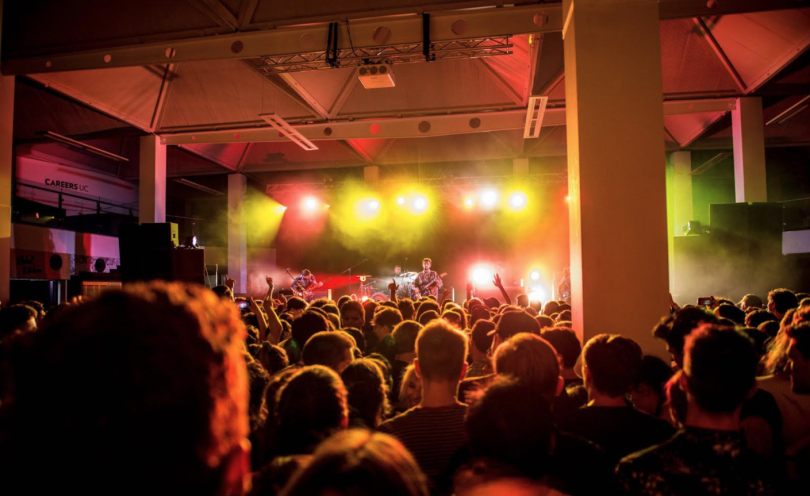 Crowd watching live band at University of Canberra