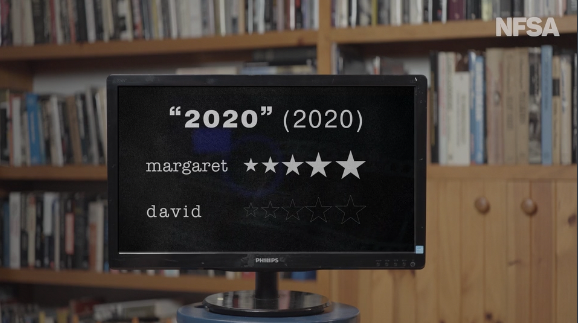 Screen showing parody of star-rating of 2020 by film reviewers Margaret and David