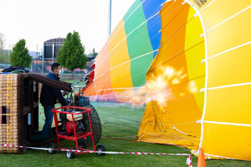 Inflating hot air balloon