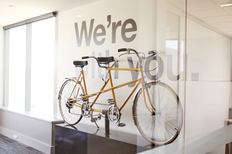 Tandem bike on display at Chamberlains Law Firm