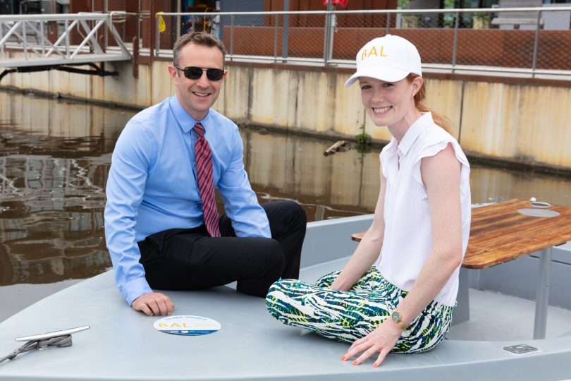 Ian Meagher and Ellen Bradley from BAL Lawyers on boat